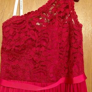 One shoulder floor length red dress